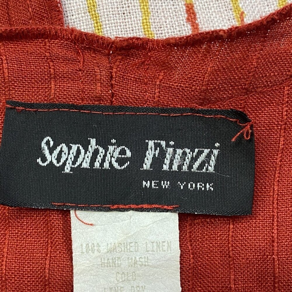 Vtg SOPHIE FINZI NY Women Washed Linen Top Sz L Red Stripe Sleeveless Snap Front - Picture 9 of 10